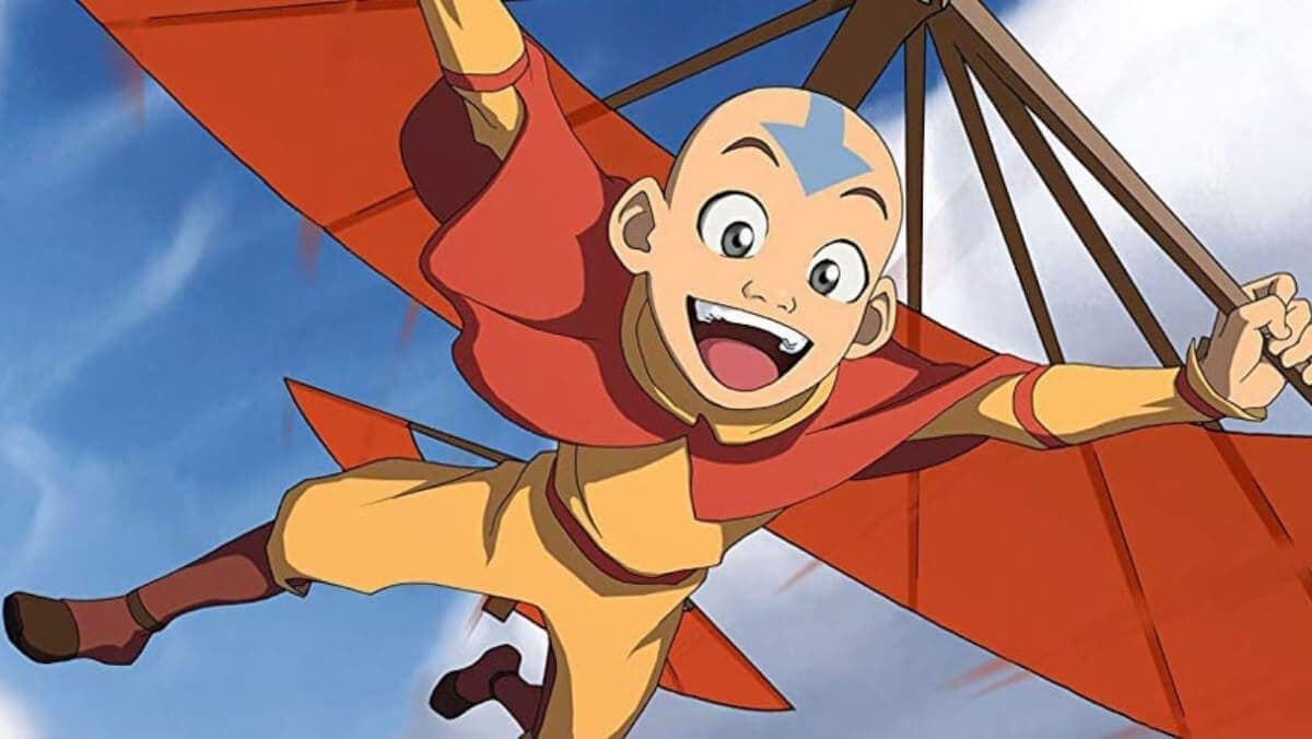 Aang from Avatar: The Last Airbender with a bald head and arrow tattoos
