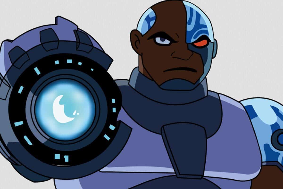 Cyborg from Teen Titans with a mostly bald head and robotic body