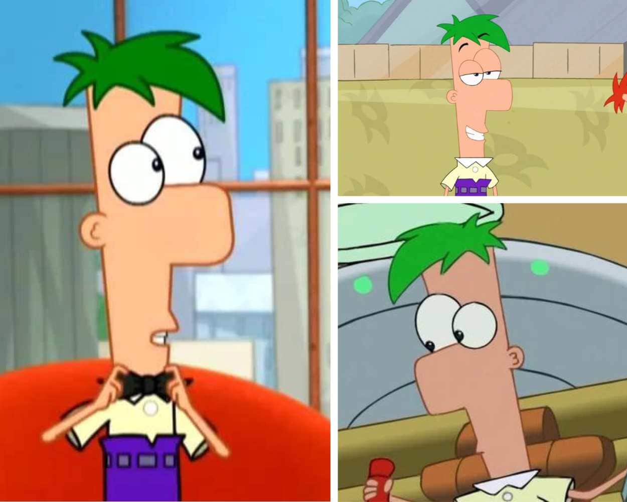 Ferb Fletcher from Phineas and Ferb with a long rectangular nose