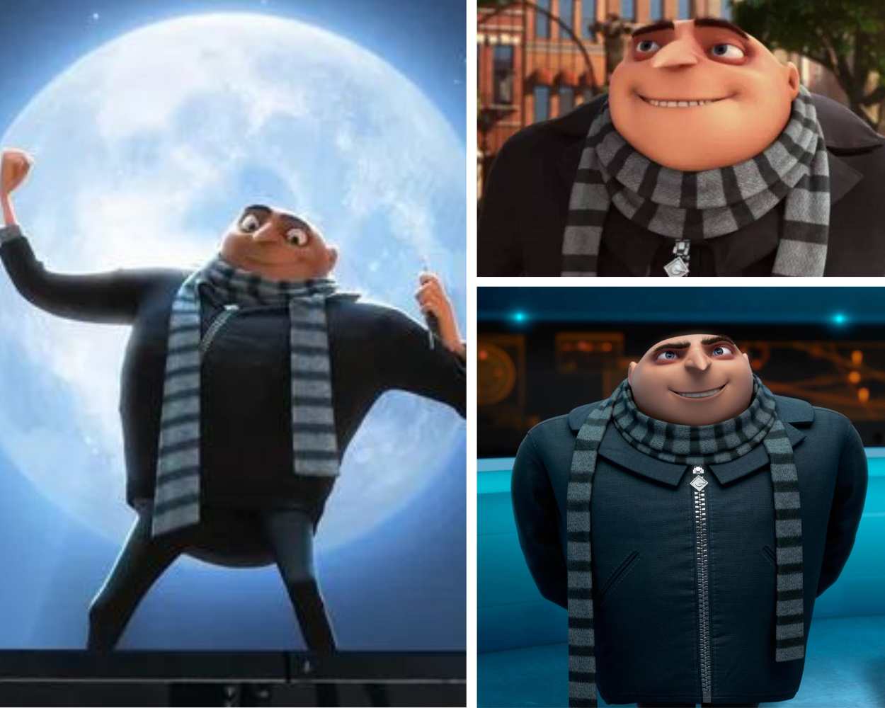 Gru from Despicable Me with a long pointed nose and black scarf