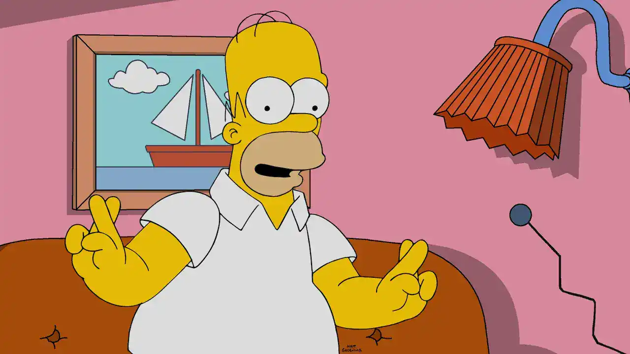 Homer Simpson with his iconic bald head and two hairs