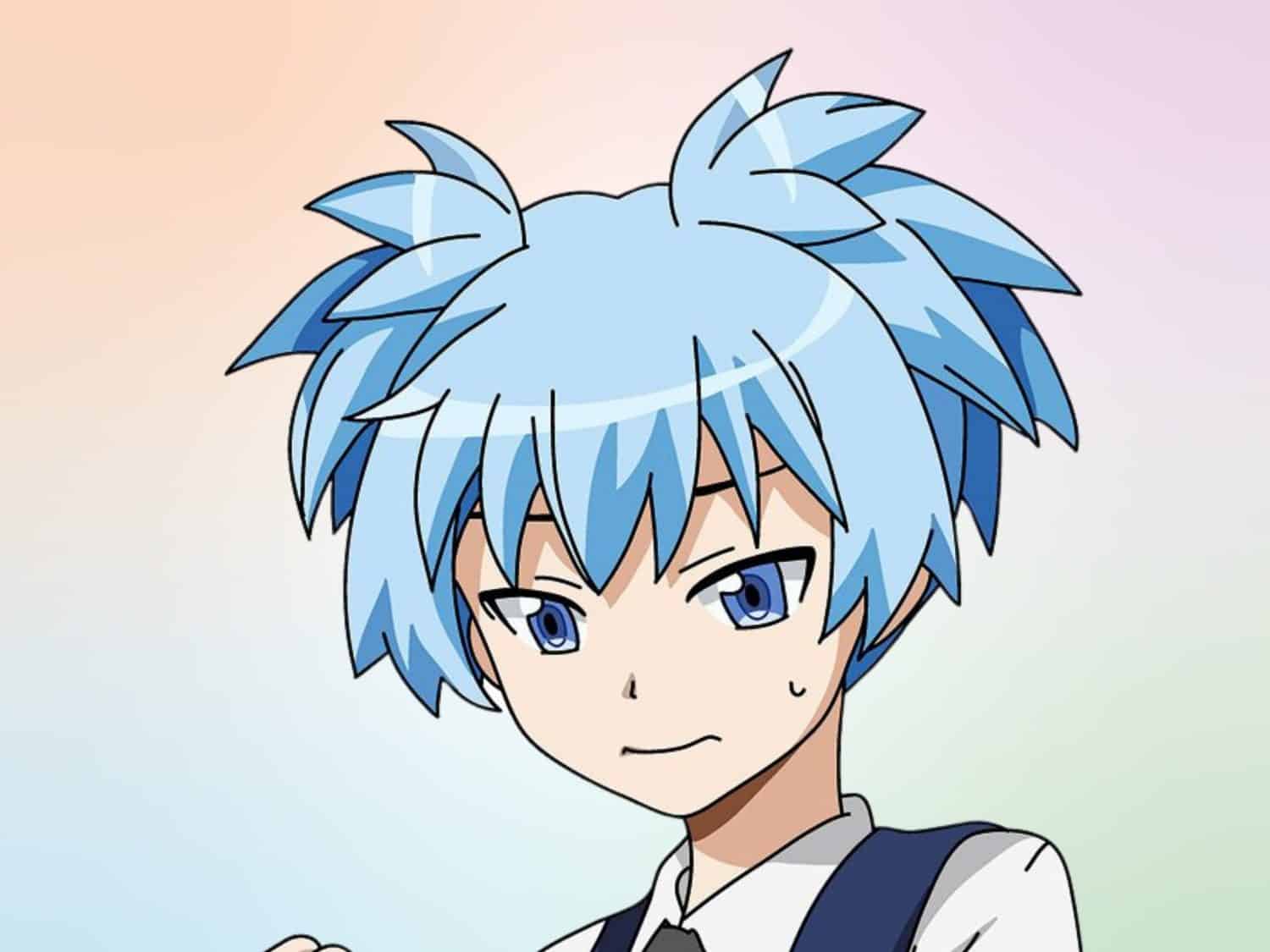 Nagisa Shiota with long blue hair in pigtails