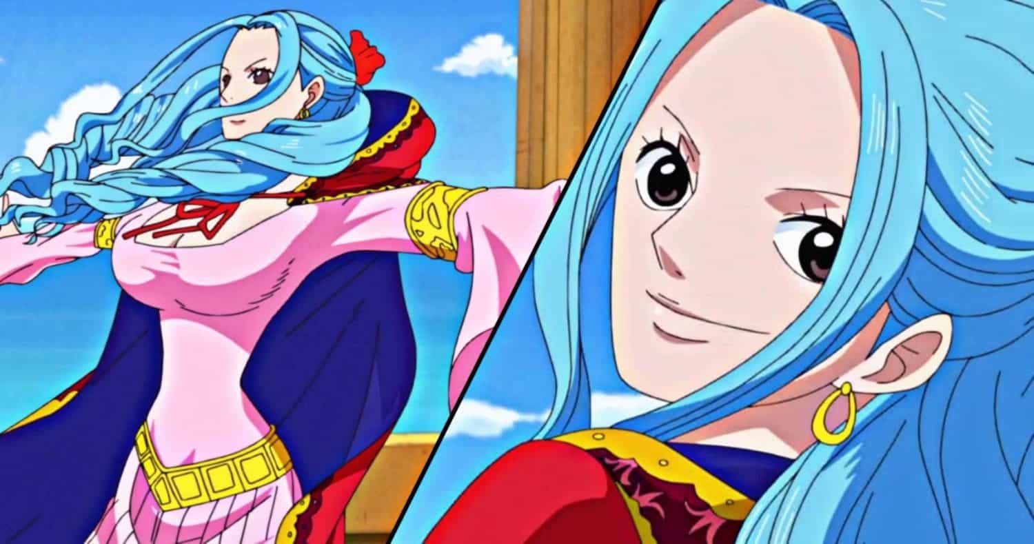 Nefertari Vivi from One Piece with long wavy blue hair