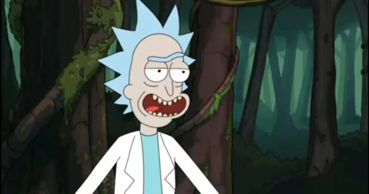 Rick Sanchez with spiky light blue hair