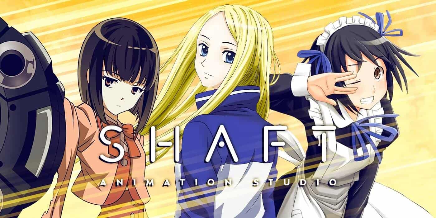 Shaft anime studio branding, famous for experimental direction, stylized visuals, and psychological storytelling