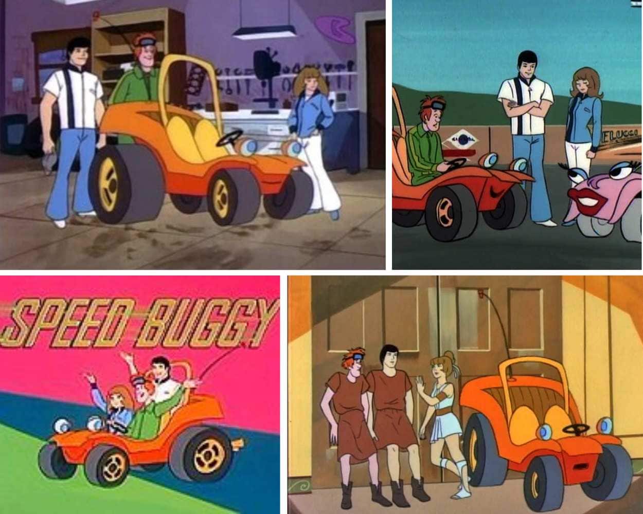 Speed Buggy (1973) cartoon featuring a talking dune buggy and three teen friends