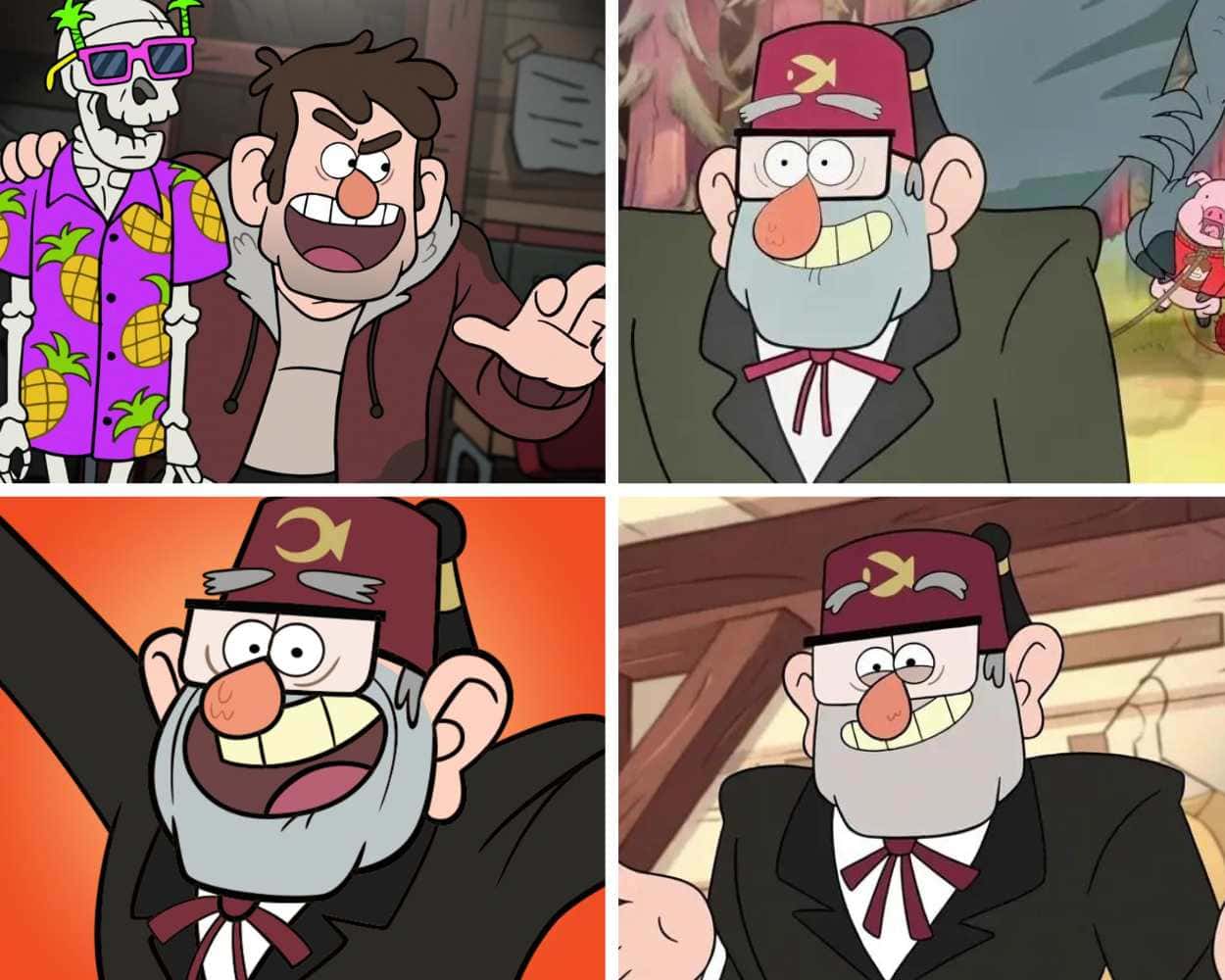 Grunkle Stan from Gravity Falls wearing a fez and showing his large nose
