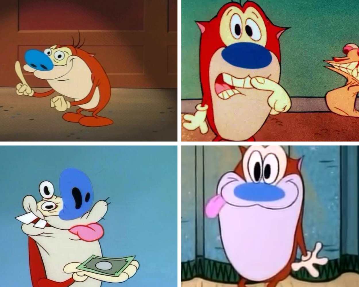 Stimpy from The Ren & Stimpy Show with a blue nose and wide grin