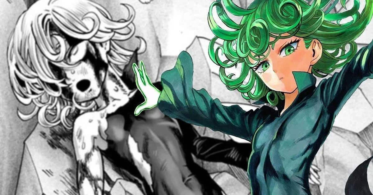 Tatsumaki (Tornado of Terror) from One Punch Man using massive esper telekinesis to move debris and crush enemies