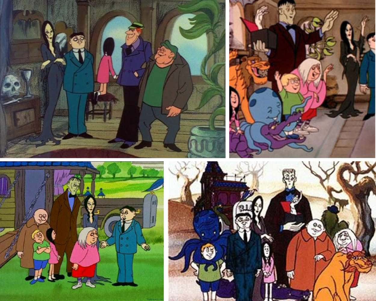 The Addams Family (1973) animated series showing Gomez Morticia Wednesday Pugsley and Thing