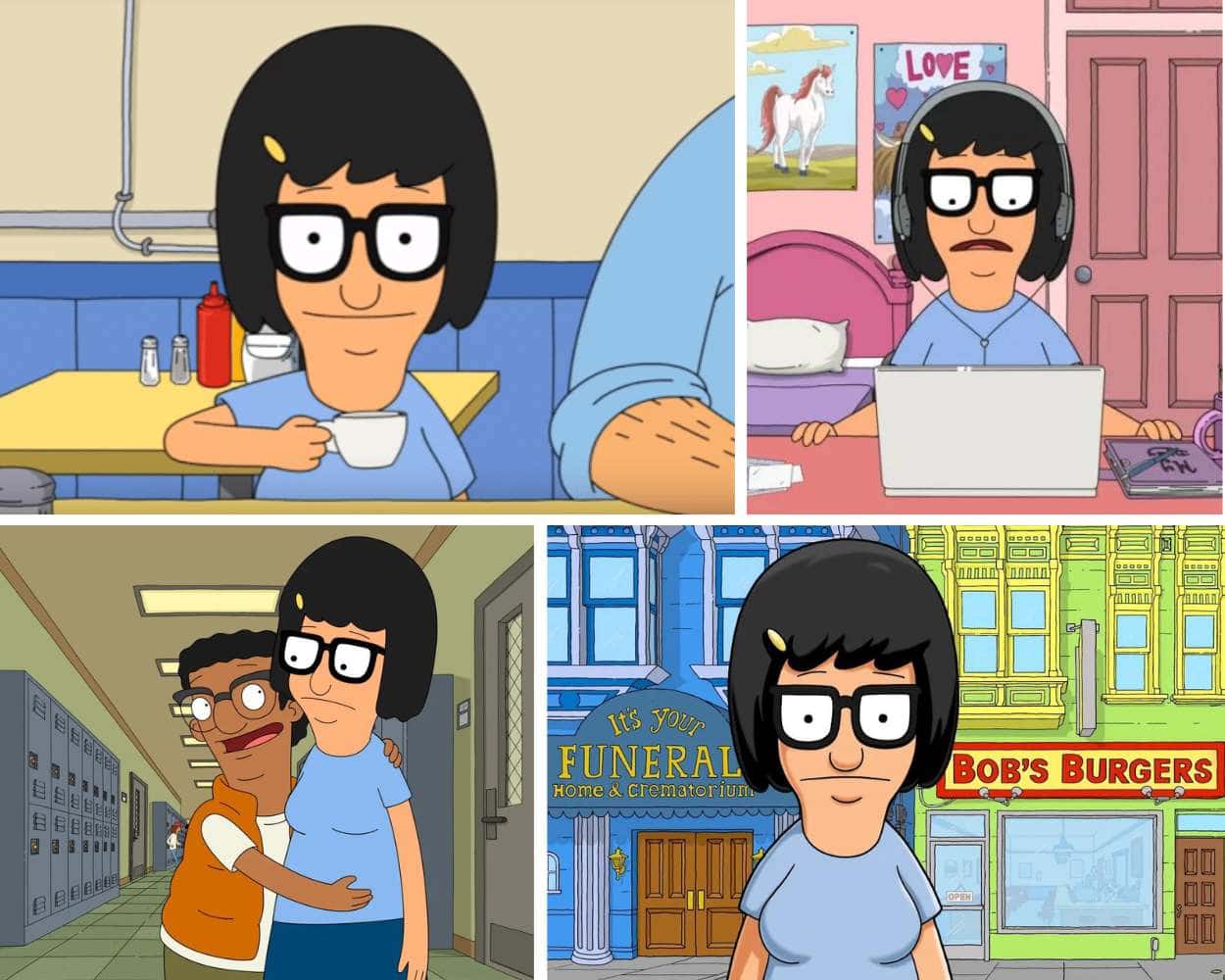 Tina Belcher from Bob's Burgers, awkward teen cartoon character