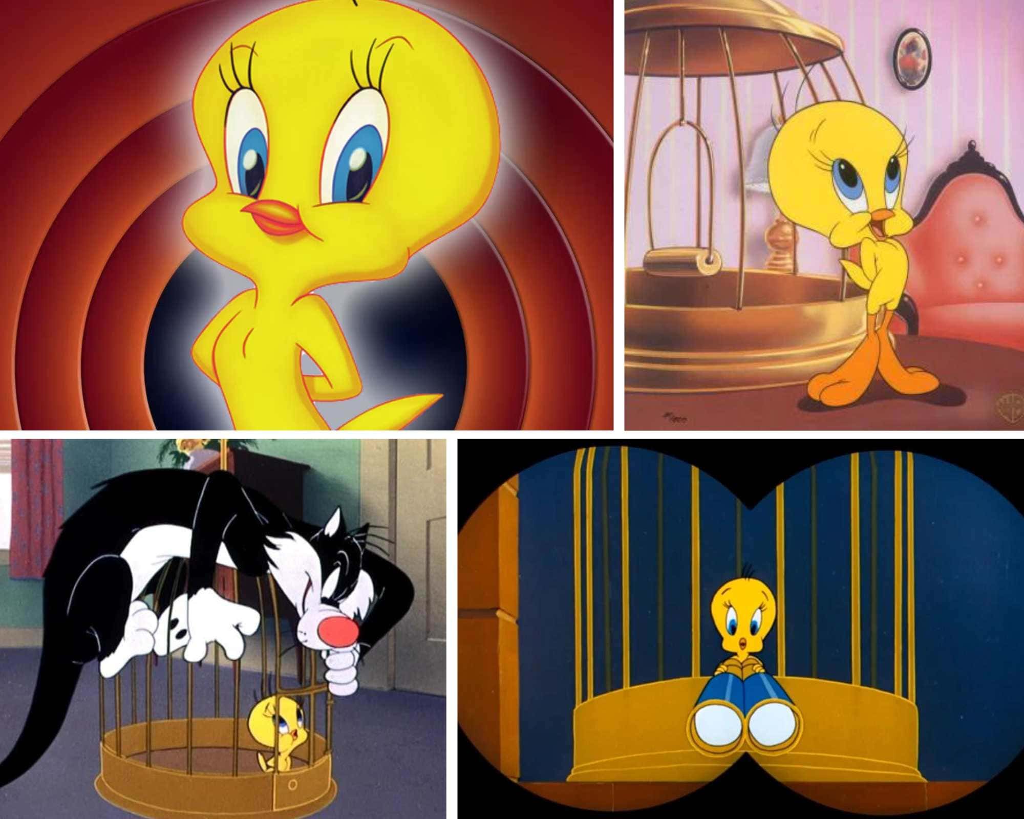 Tweety Bird from Looney Tunes, cute yellow cartoon bird with big eyes