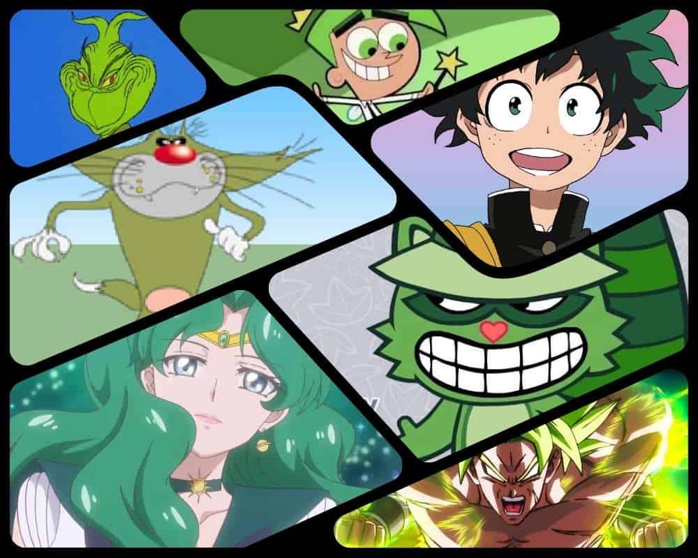 cartoon characters with green hair