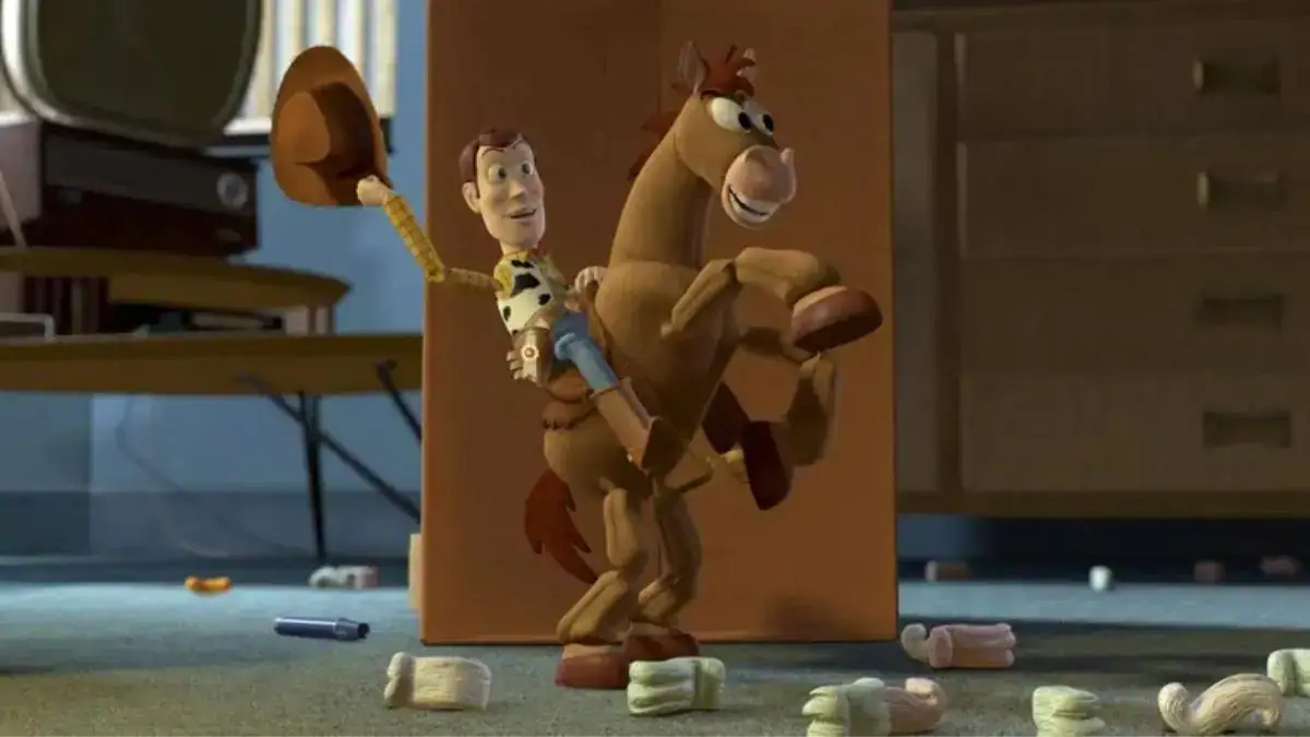 Bullseye from Toy Story as a cartoon cowboy horse sidekick