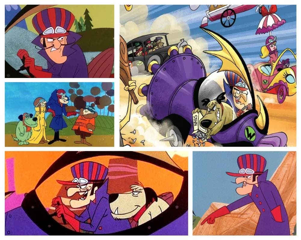Dick Dastardly and Muttley from Wacky Races as fast cartoon racers