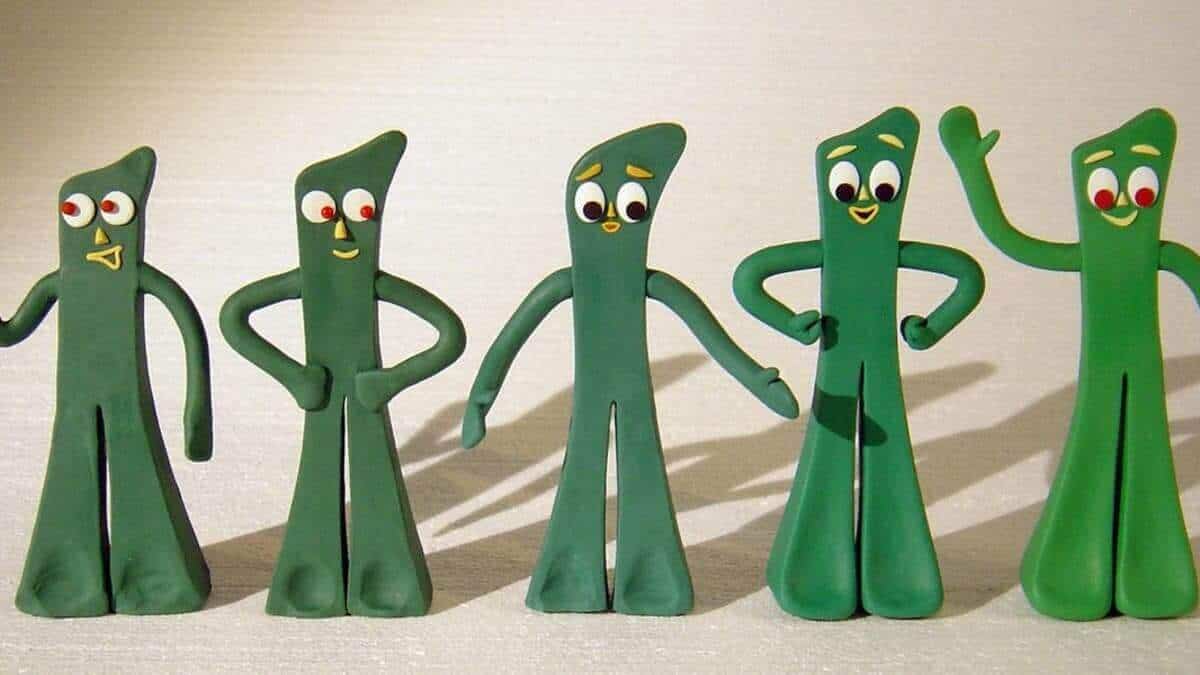 Gumby classic green claymation cartoon character from the 1950s known for bending and playful adventures