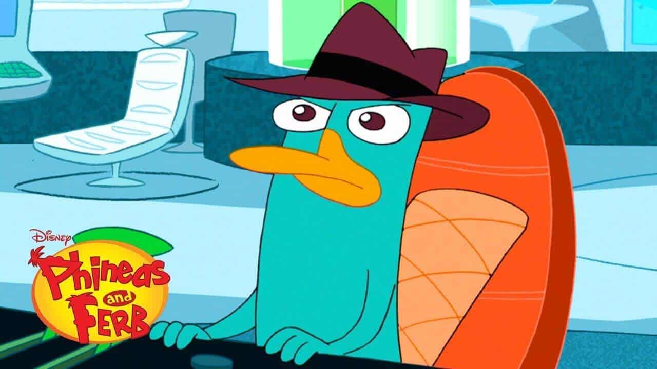 Perry the Platypus teal-green cartoon character from Phineas and Ferb who lives a double life as a secret agent