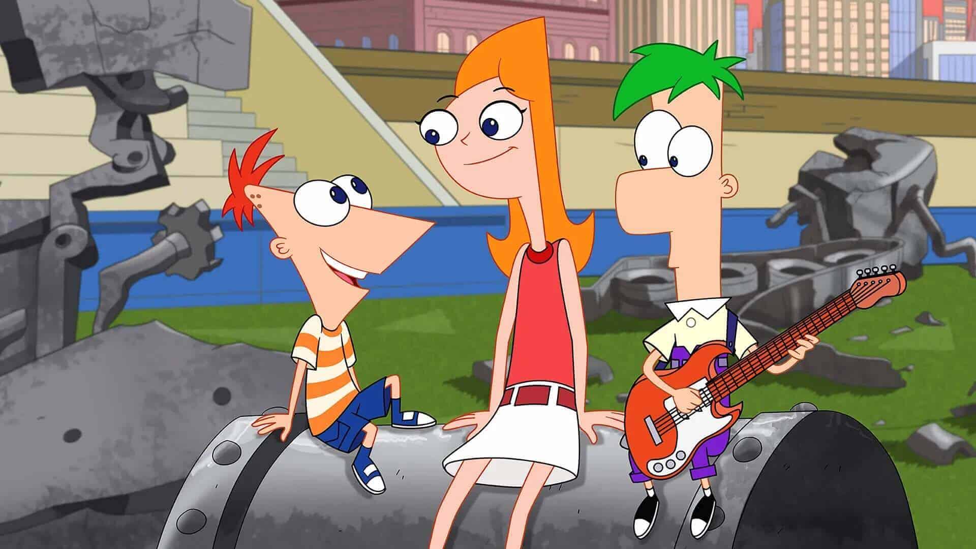 Phineas and Ferb with their time machine invention
