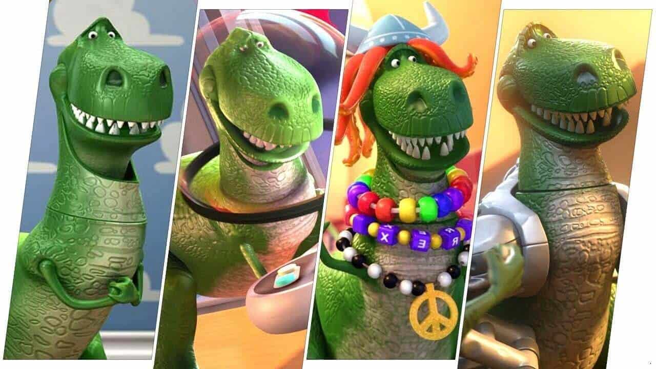 Rex green dinosaur toy character from Toy Story known for anxiety, loyalty, and comedic moments