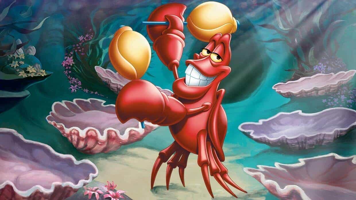 Sebastian the crab from The Little Mermaid, a famous cartoon sea animal character who sings Under the Sea