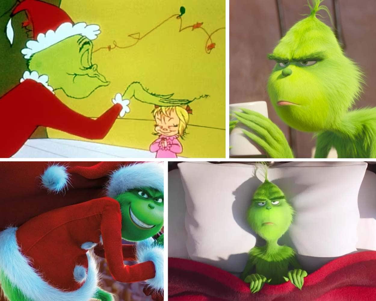 The Grinch green character who tries to ruin Christmas but learns the meaning of kindness