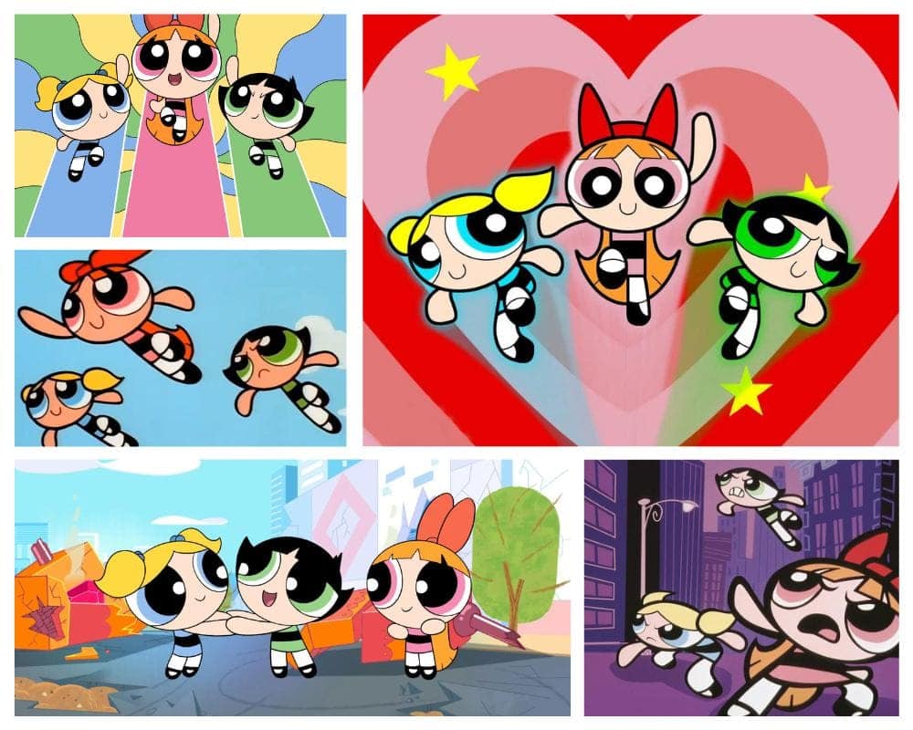 The Powerpuff Girls as fast superhero cartoon characters