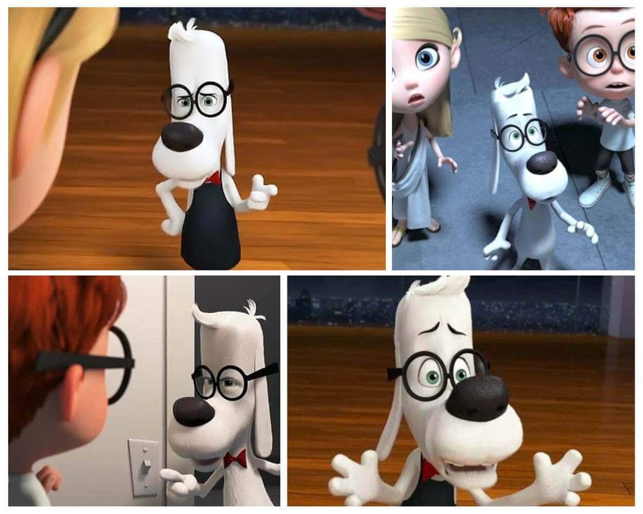 Mr Peabody white cartoon dog character with glasses and bowtie