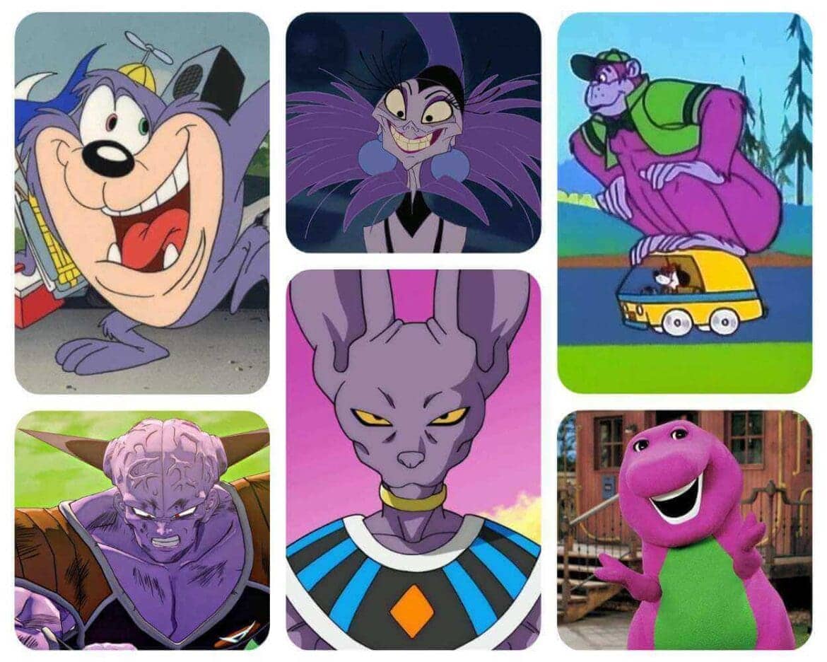 purple cartoon characters