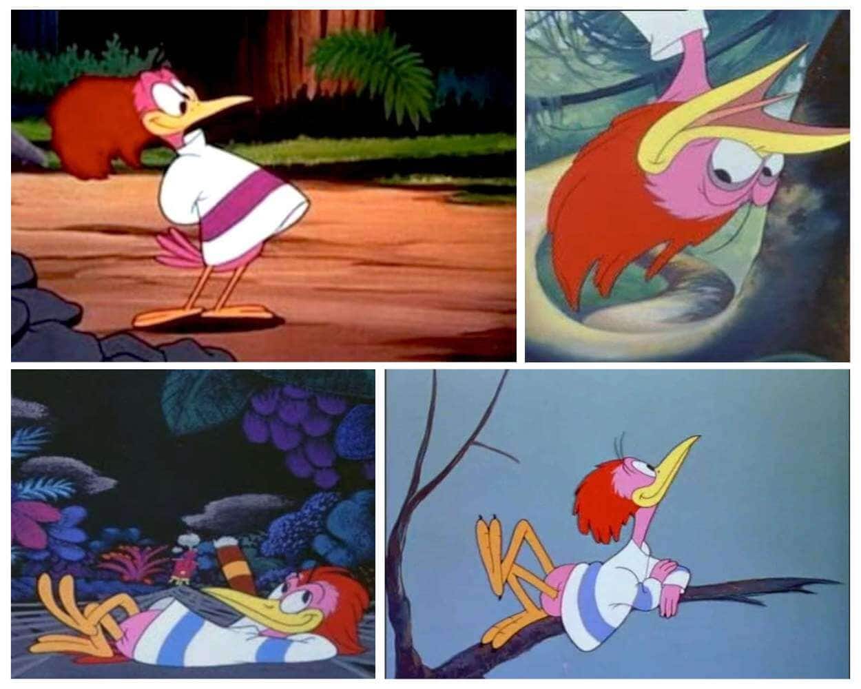 The Aracuan Bird from Disney with his trademark pink plumage and wild grin