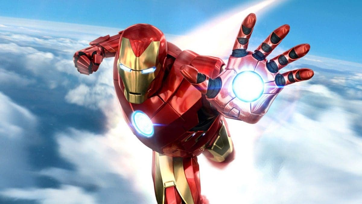 Iron Man flying in his armored suit from Marvel animation
