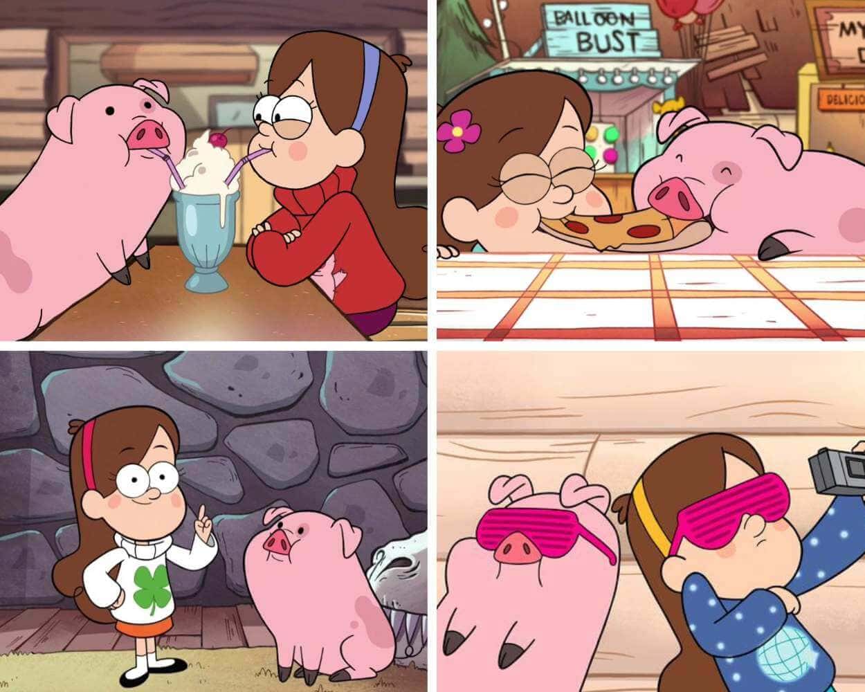 Mabel Pines and her pet pig Waddles