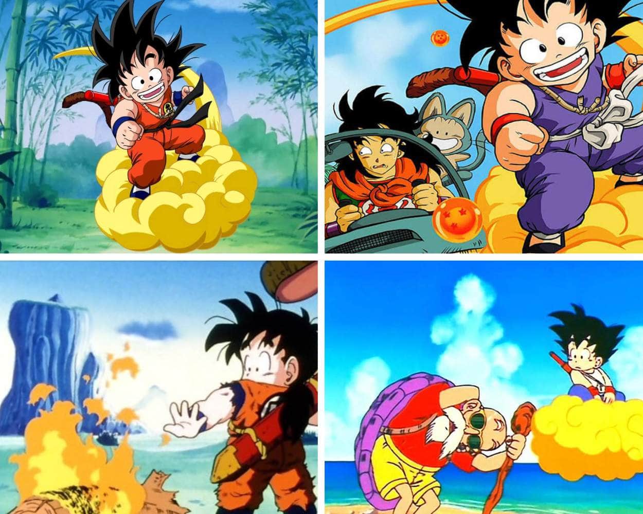 Kid Goku riding the Flying Nimbus cloud