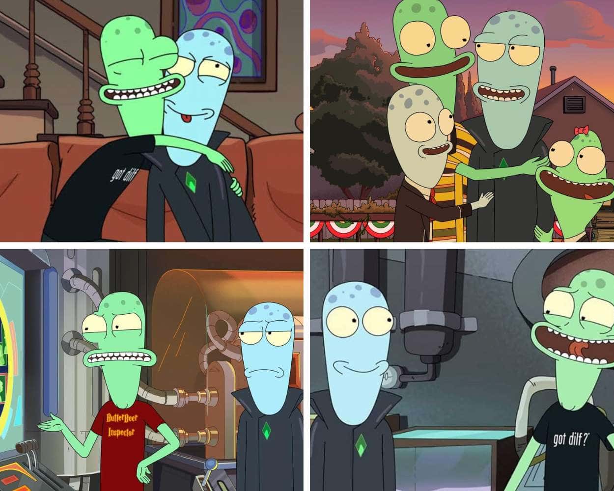 Korvo and Terry from Solar Opposites as an alien odd couple