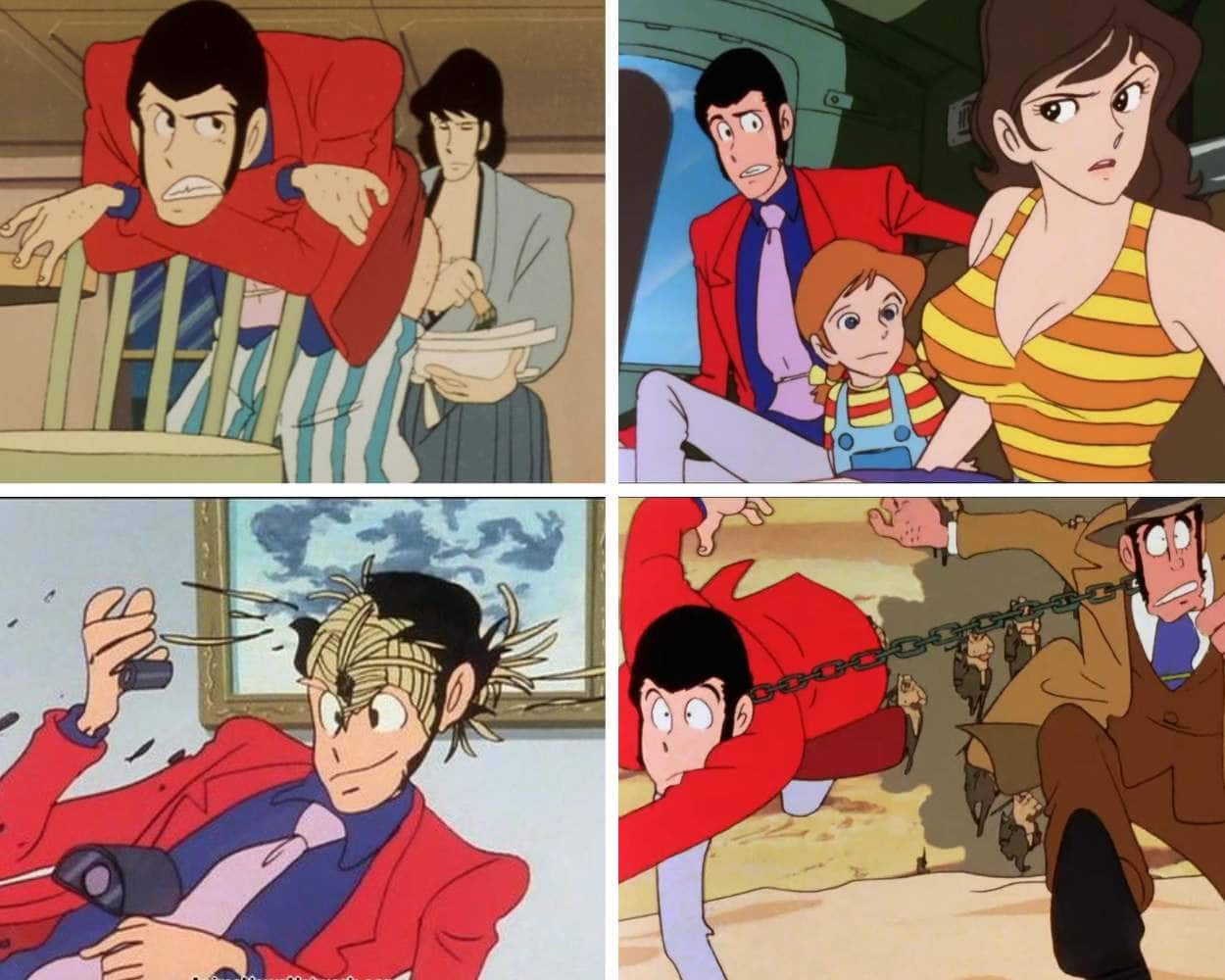 Lupin III driving his yellow Fiat with Jigen