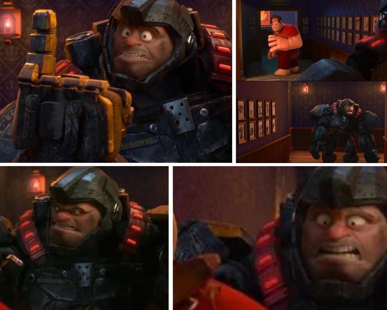 Markowski from Wreck-It Ralph voiced by Joe Lo Truglio