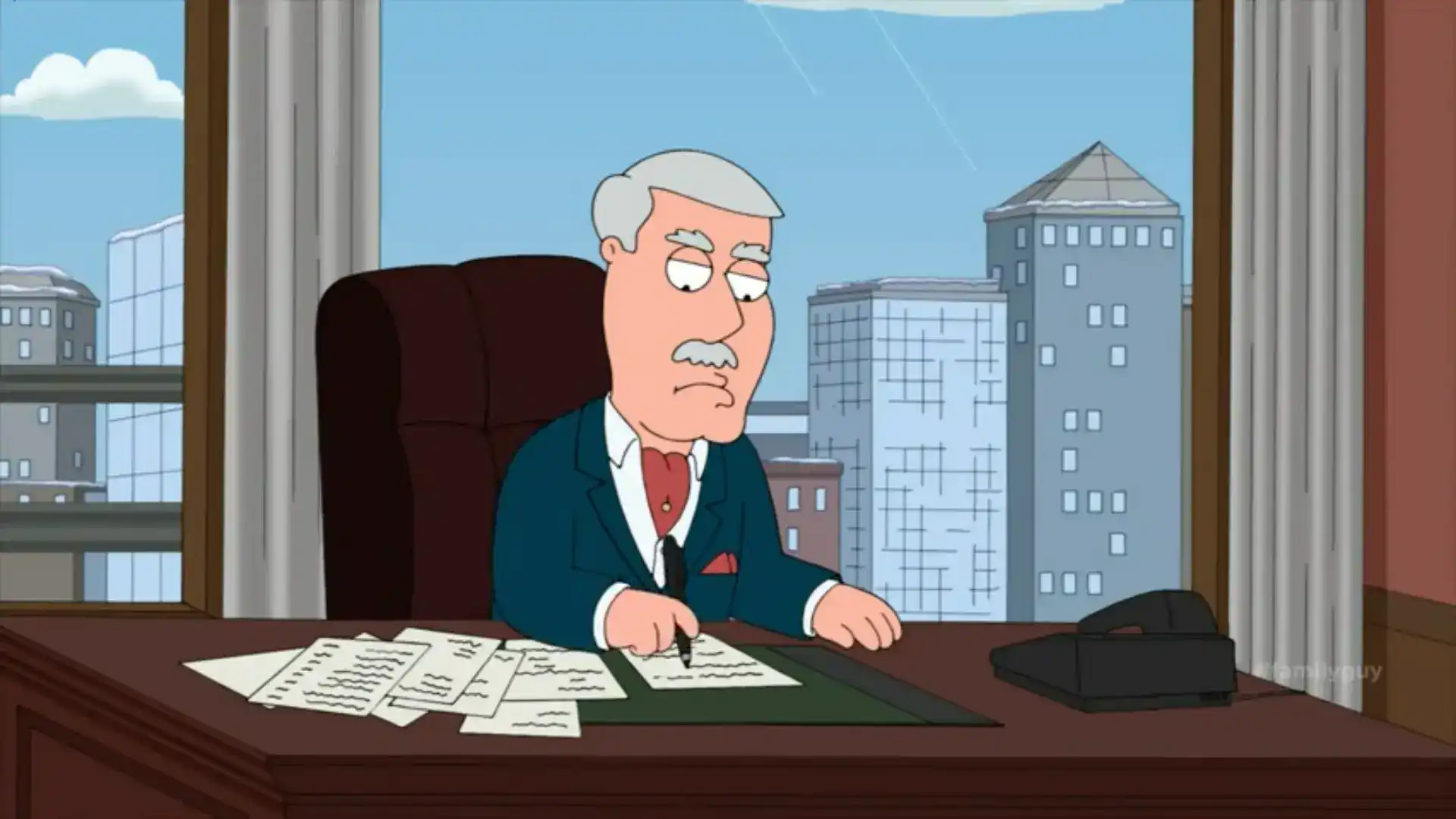 Carter Pewterschmidt sitting in his mansion