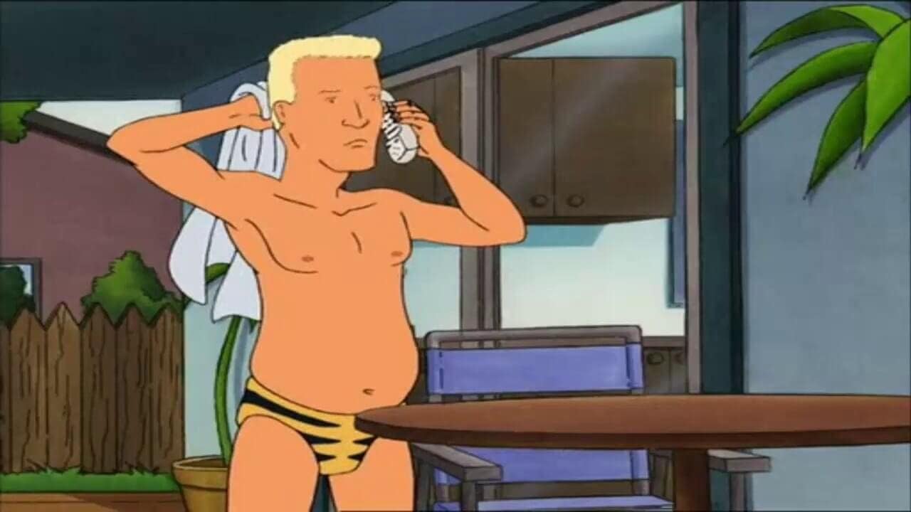 Jeff Boomhauer from King of the Hill, odd cartoon character known for rapid mumbled speech