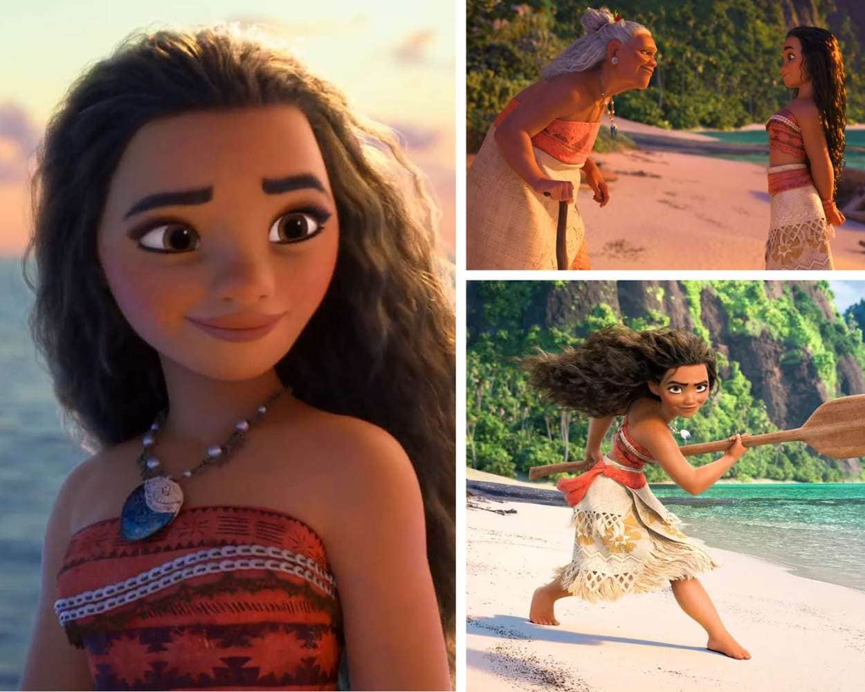 Moana from Disney, a female cartoon character with long curly black hair