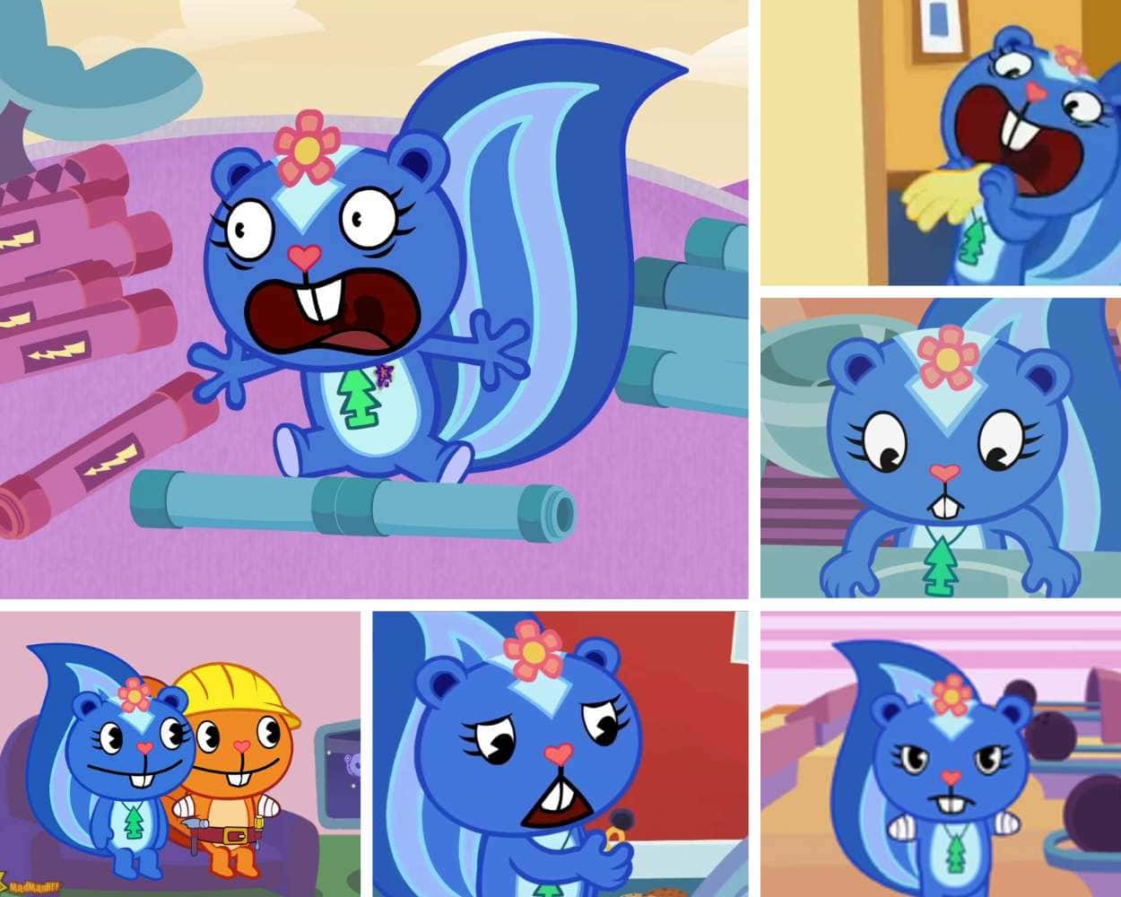 Petunia from Happy Tree Friends blue skunk character with pink flower