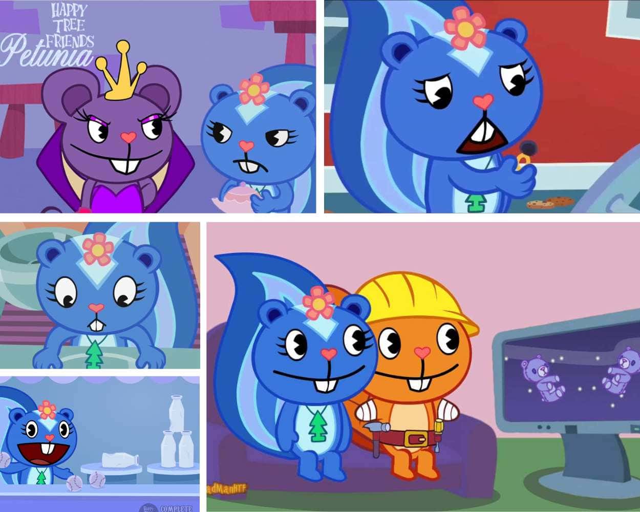 Petunia from Happy Tree Friends appearance with blue skunk design pink flower and bow